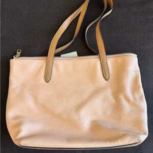 Coach Pink and Tan Shoulder Bag with Pebbled Leather